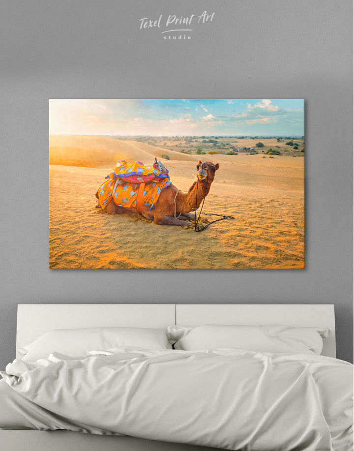 Camel in Desert Canvas Wall Art