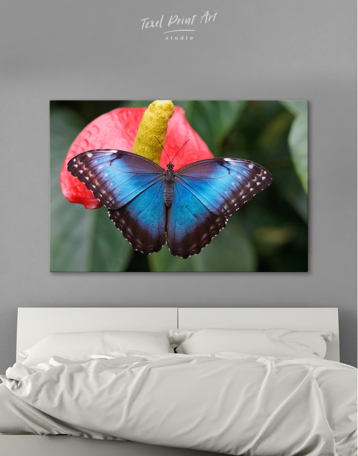 Blue Butterfly on Flower Canvas Wall Art