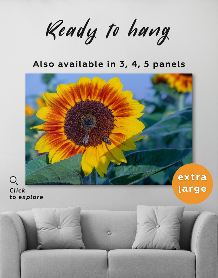 Bees on a Sunflower Canvas Wall Art